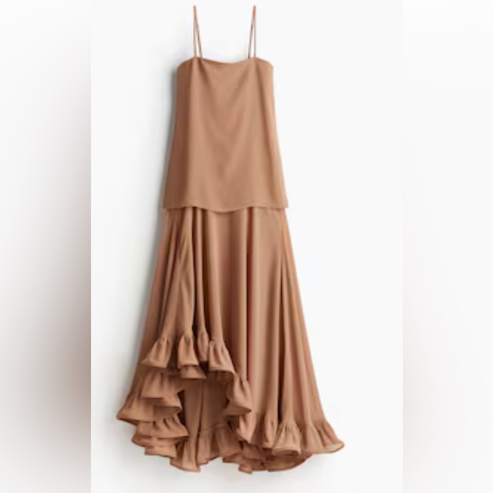 H&M Tiered Ruffle Maxi Dress in Camel